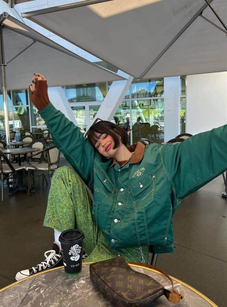 17 Green Utility Jacket Brown Collared Sweater Green Printed Trousers Converse Sneakers red outfit for christmas utility jacket printed trousers sneakers