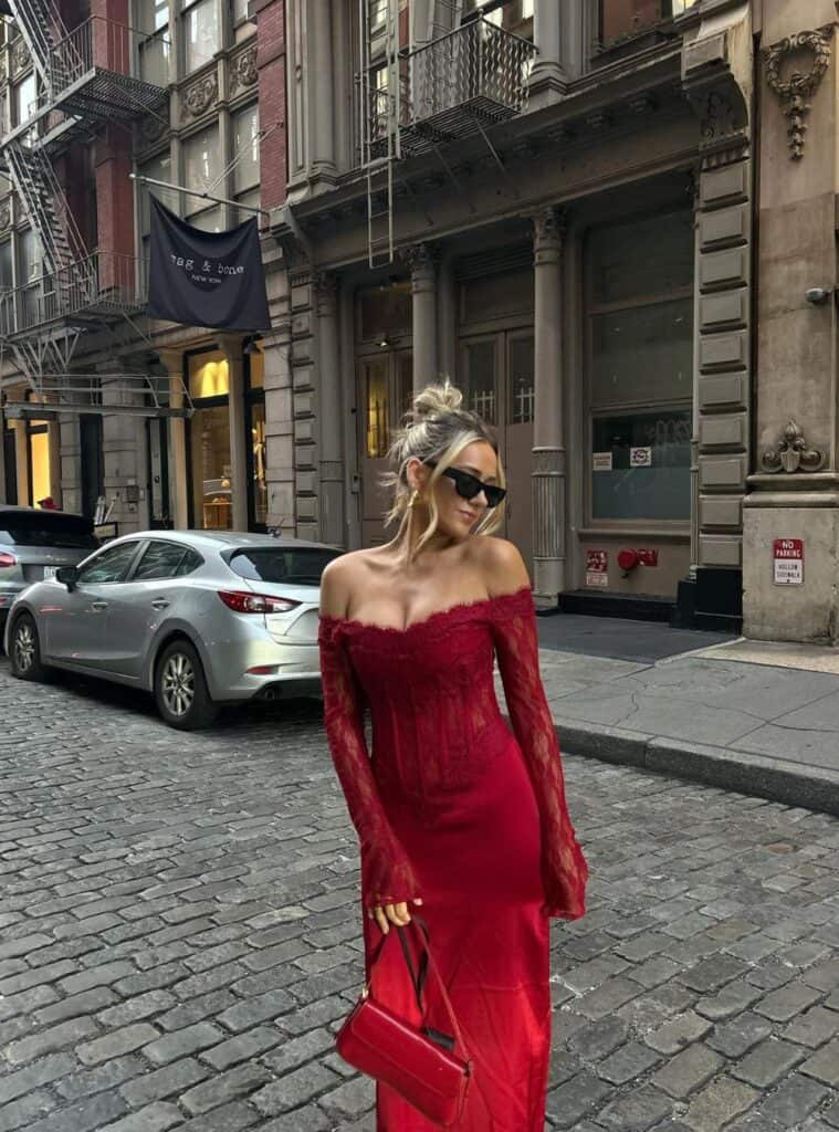 20 Red Off Shoulder Lace Corset Dress Red Shoulder Bag red and green christmas outfit off shoulder lace dress bag