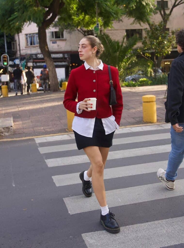 22 Olive Green Utility Jacket Matching Cargo Trousers White Crop Top Red Baseball Cap red outfit for christmas red jacket white shirt black mini skirt