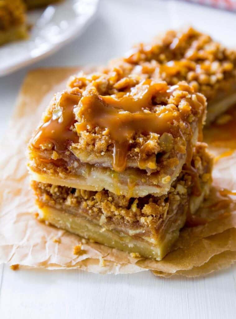 1 Easy Salted Caramel Apple Bars caramel apple bars with shortbread crust, christmas dessert potluck idea