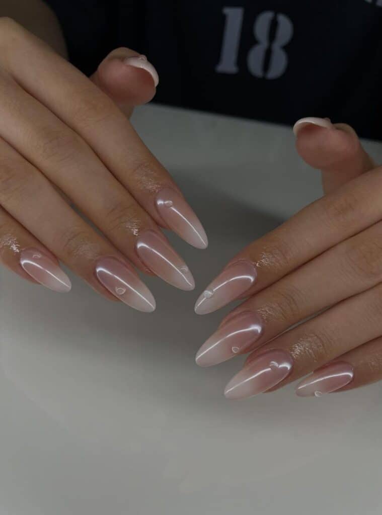 10 Pearly Pink Ombre Stiletto Drops pearly pink stiletto holiday ombre nails with a soft romantic glow