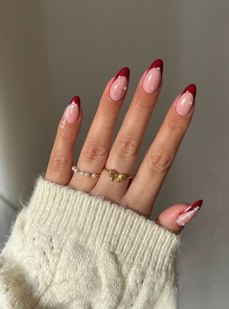 12 Deep Burgundy Swirl Almond Tips elegant burgundy nails with soft swirl french tips