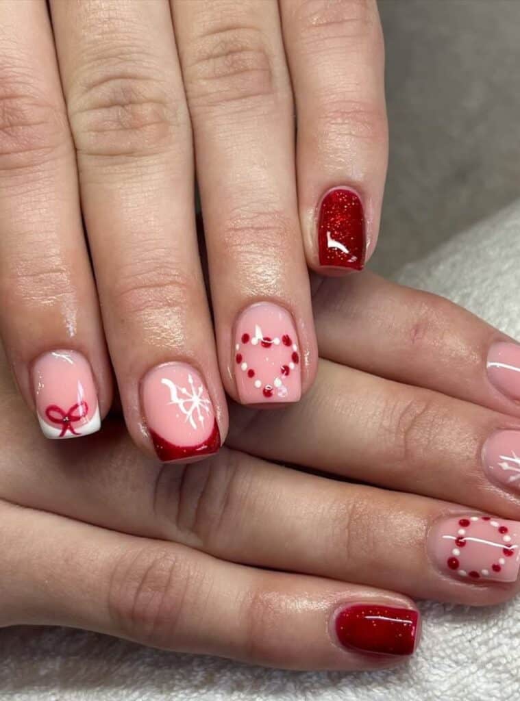 13 Green Plaid Accent Square French festive red and green plaid french tip nails