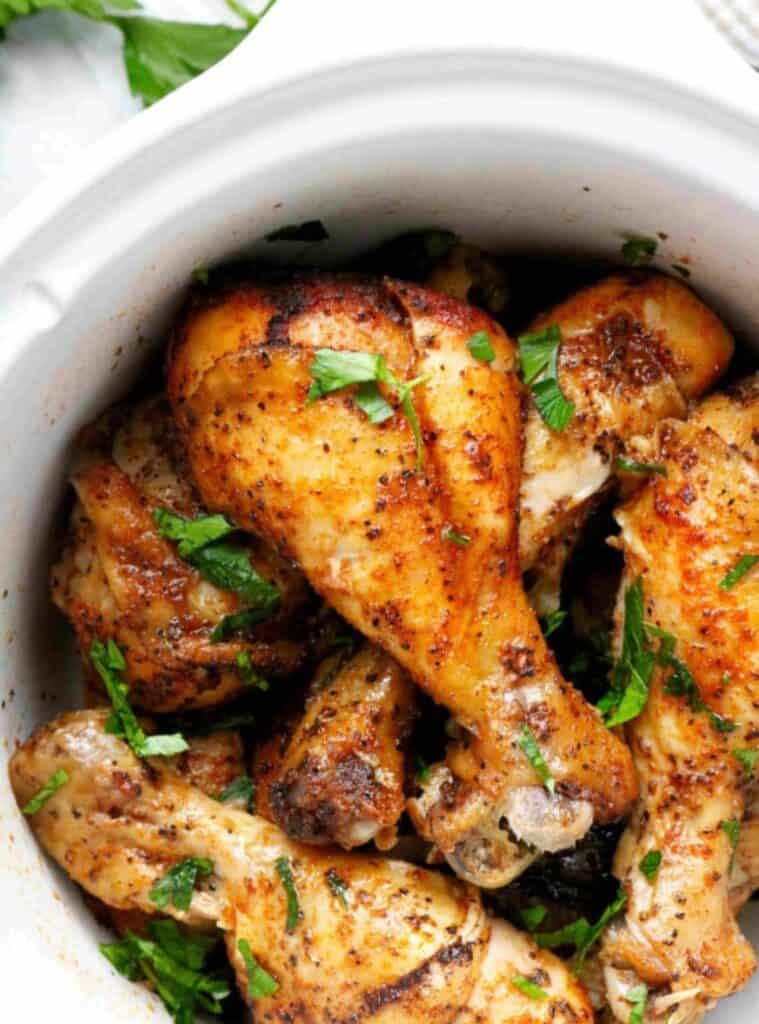 2 Easy Crockpot Chicken Legs with Sticky Glaze sweet glazed chicken legs for easy christmas eve dinner ideas