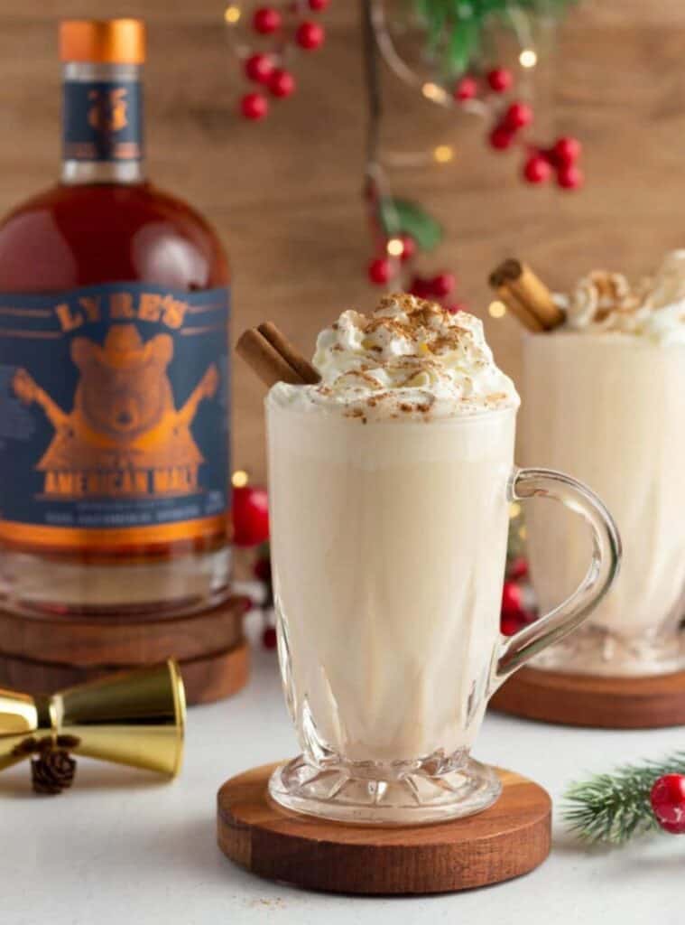 2 Easy Warm Eggnog Mocktail Non Alcoholic frothy eggnog mocktail, festive warm winter drink