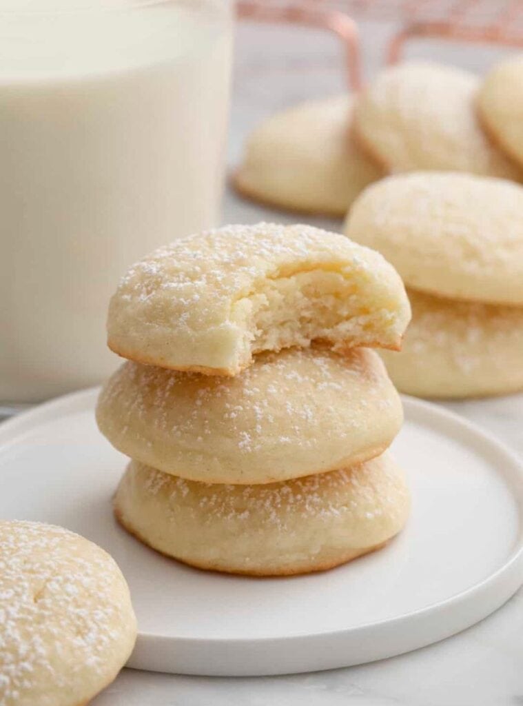 5 Soft Cream Cheese Cookies cream cheese cookies on tray, christmas dessert potluck recipe