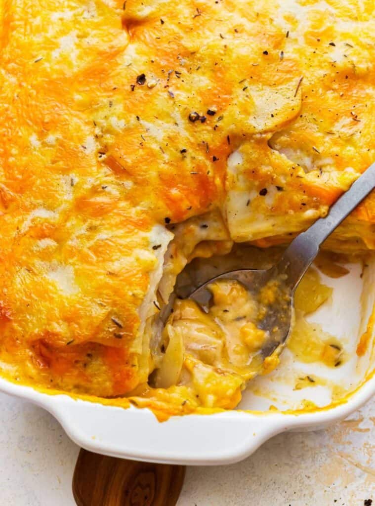 6 Creamy Gluten Free Scalloped Potatoes for Holidays scalloped potatoes in baking dish, healthy christmas appetizer