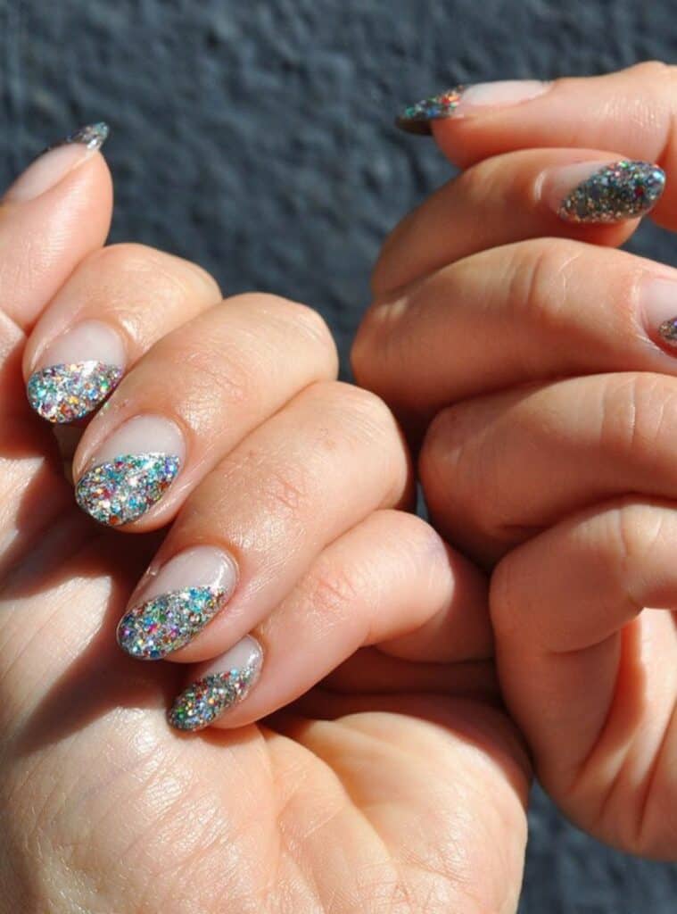 9 Multi Color Glitter Oval Tips vibrant multi-color holiday glitter nails with sparkling oval tips