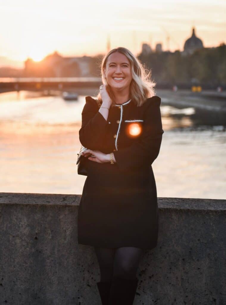 19 Button Down Tweed Mini Dress Black Knee High Boots Sheer Tights tweed mini dress black knee high boots sheer tights winter cruise look