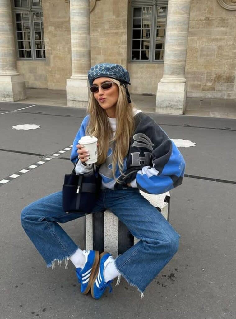 27 Color Block Graphic Sweatshirt Frayed Hem Straight Leg Jeans Denim Beret graphic sweatshirt straight leg jeans denim beret casual cruise outfit