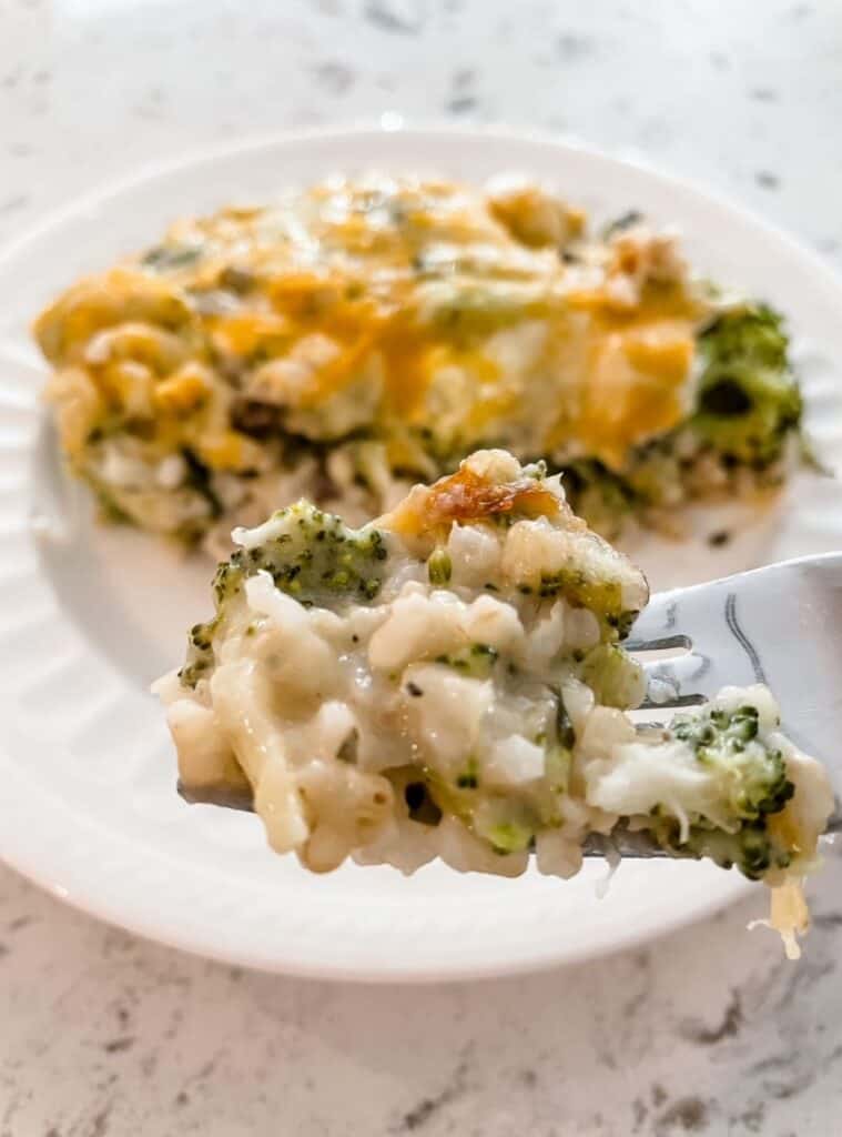 3 Easy Broccoli Rice Casserole with Chicken chicken and broccoli rice casserole in baking dish