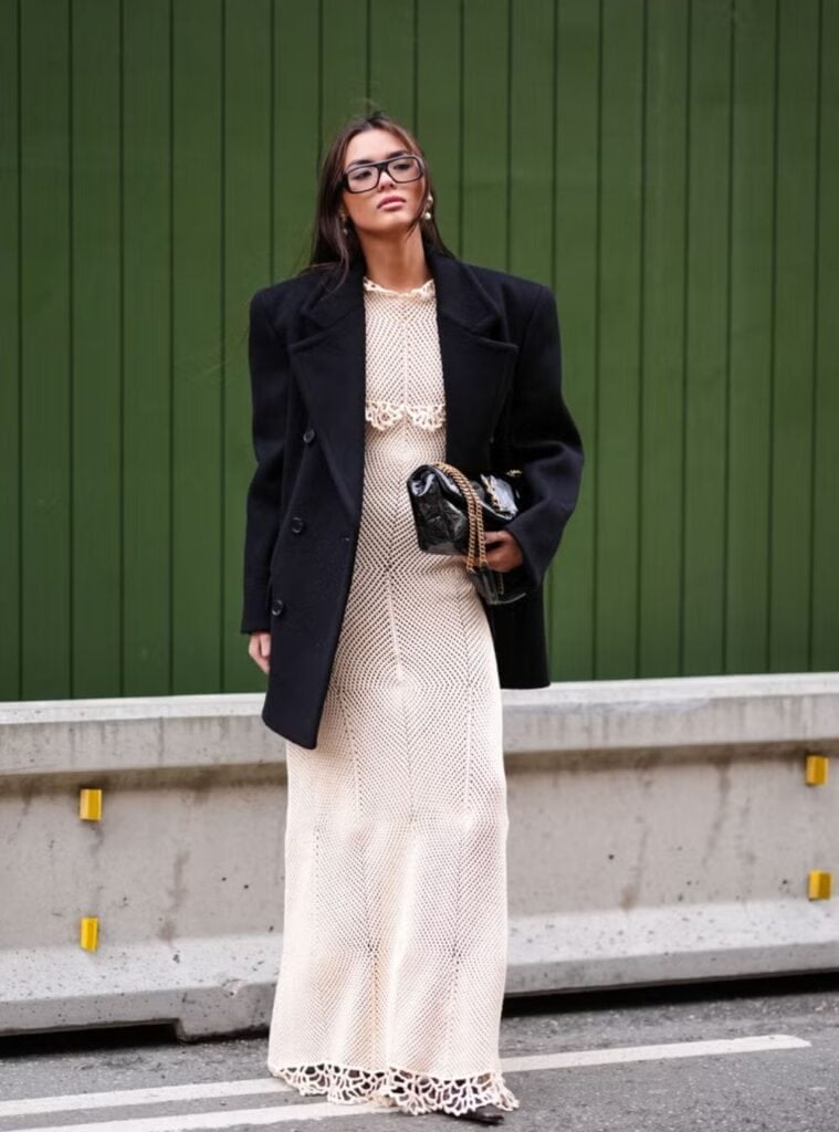 30 Black Oversized Double Breasted Blazer Cream Crochet Maxi Dress Leather Handbag black oversized double breasted blazer cream crochet maxi dress leather handbag