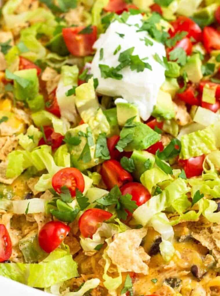 5 Healthy Chicken Taco Casserole chicken taco casserole topped with cheese
